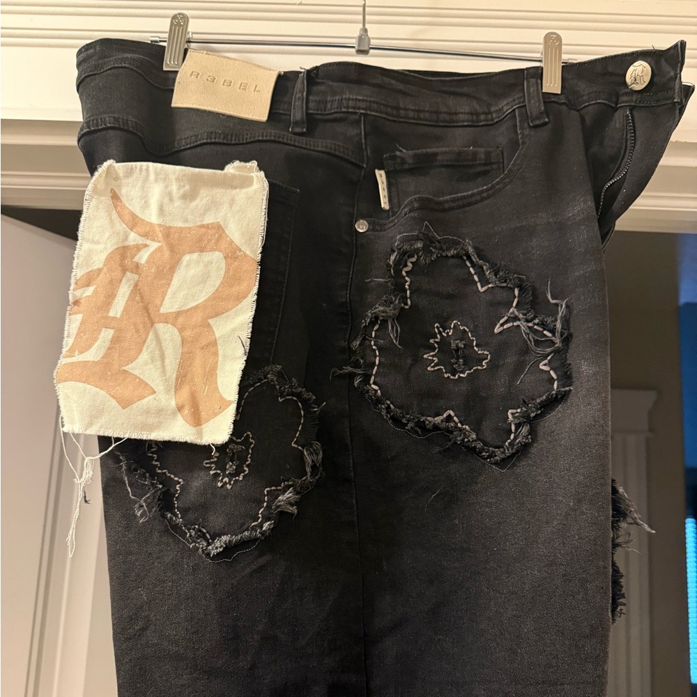 r3bel black floral denim